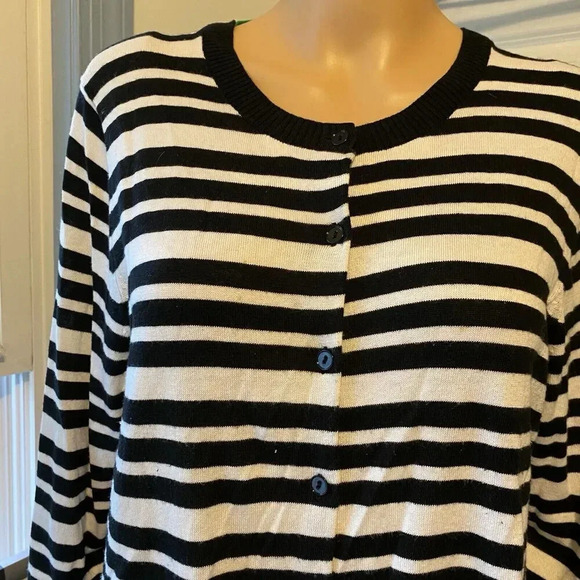 Lord & Taylor Women’s 1X Modal Cotton Cardigan Sweater Black White striped Soft - Picture 5 of 8